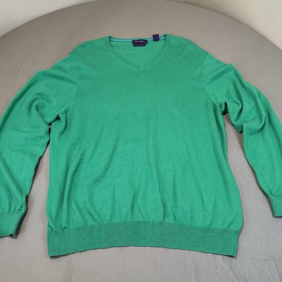 Mens XL Alan Flusser Cotton Cashmere V neck sweater green pullover Christmas - Picture 3 of 6